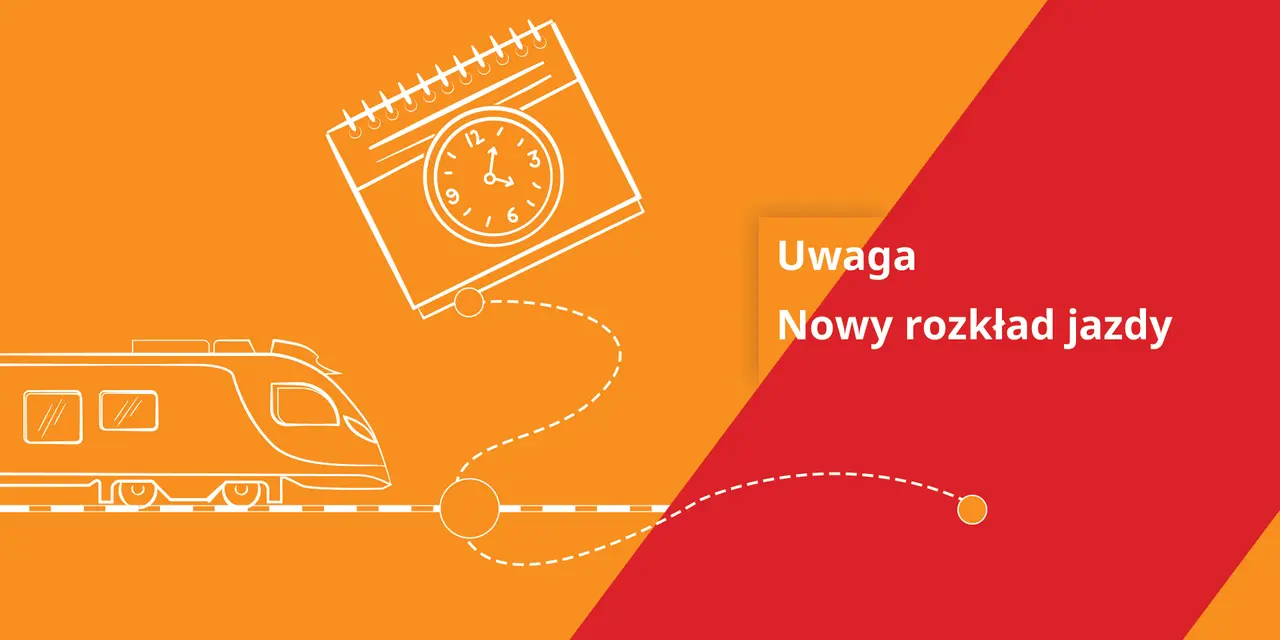 Pociąg Olsztyn Gdańsk. Uwaga, nowy rozkład jazdy. Zegar i kalendarz wskazują na zmiany w podróżach.