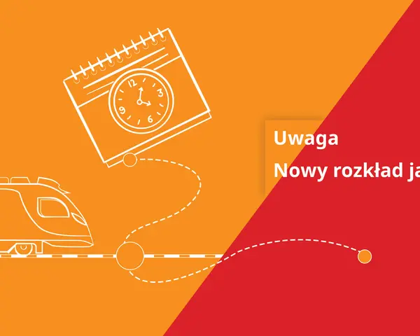 Pociąg Olsztyn Gdańsk. Uwaga, nowy rozkład jazdy. Zegar i kalendarz wskazują na zmiany w podróżach.