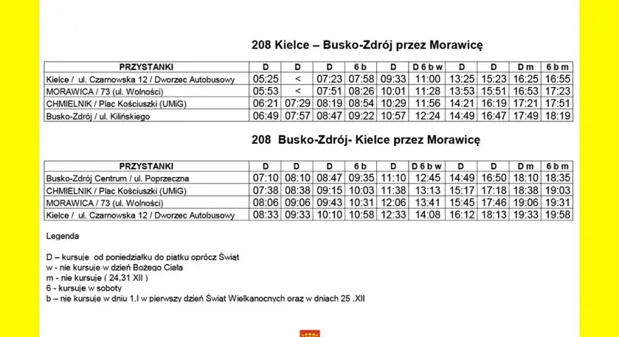 Rozkład jazdy 45 Morawica Kielce – sprawdź godziny i przystanki