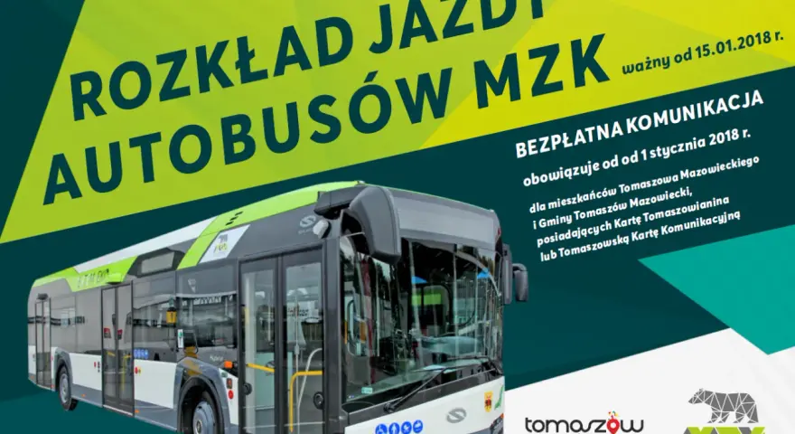 Rozkład jazdy autobusów MZK Tomaszów Mazowiecki. Bezpłatna komunikacja od 1.01.2018 dla mieszkańców.