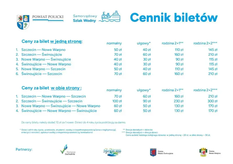 Cennik biletów na pociąg relacji Świnoujście-Szczecin i inne. Ceny za bilety w jedną stronę i w obie strony.